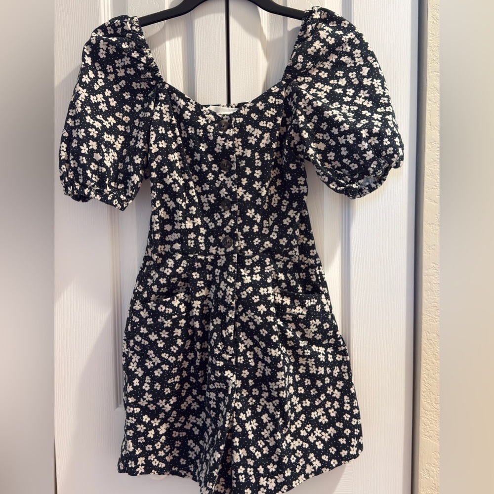 H&M Black and White Floral Jumpsuit